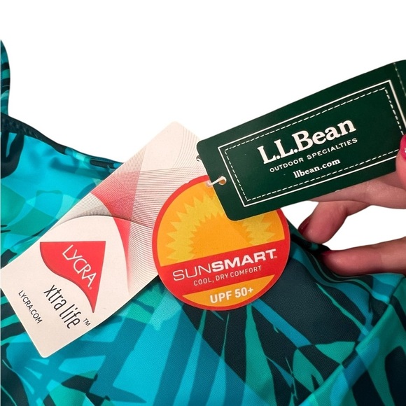 NWT LL Bean Women’s Sport High Neck Tankini in Green Leaves in size 6 - Picture 4 of 8
